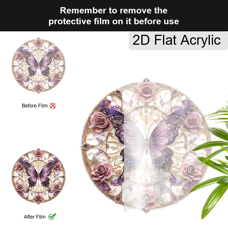 Acrylic Purple Butterfly with Pink Roses Suncatcher Stained Glass Effect Window Hanging Ornament Flower Lover Gifts