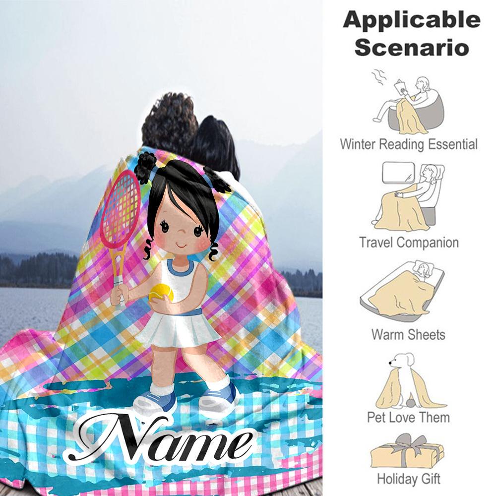 Girls Play Badminton Customize Text Blanket Lightweight Customizable Blanket Soft & Cozy Throw For Chair Couch Sofa Livingroom