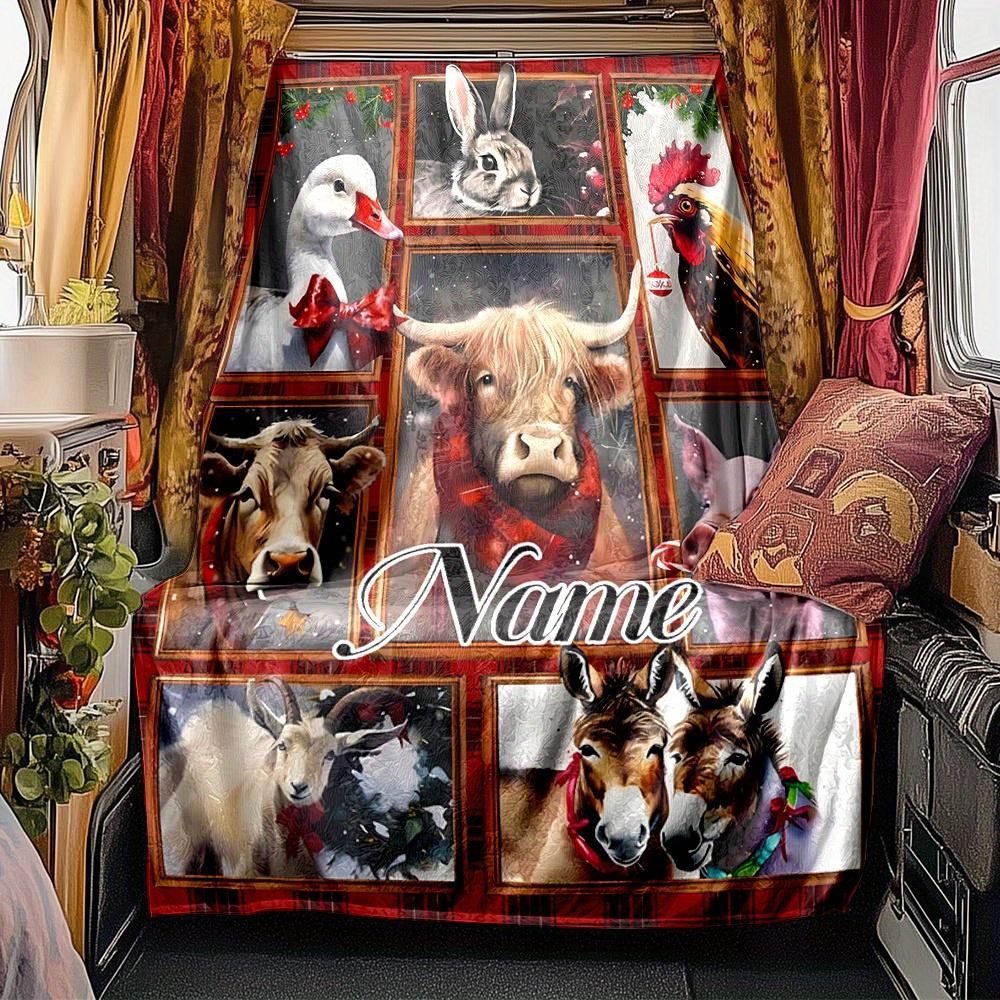 Farm Animals Blanketcustomize Your Name Lightweight Comfortable And Stylish Blanket For Travel Bed Home Chair Office Sofa And Camping All Season