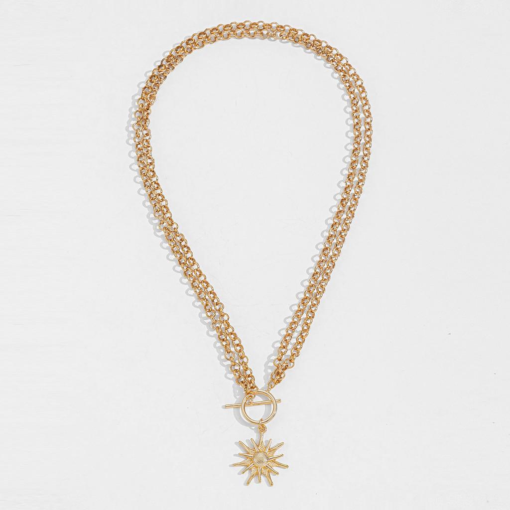 

Sun Pendant Necklace Fashion Womens Zodiac Alloy Chain For Winter золотий