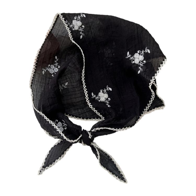 

60x60cm Triangular Headscarf Embroidered Foldable Neck Wrap Soft Fabric Summer Accessory for Outdoor Activity Event чёрный