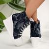 Women's High Top Wedge Sneakers Fashion Blue Camouflage Canvas Shoes Woman Lightweight Lace Up Platform Ankle Boots for Women