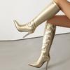 Luxury Women's Knee High Boots Trends Heels Winter Shoes Ladies Gold and Silver Long Tall Dance Party Boot Footwear Point toe