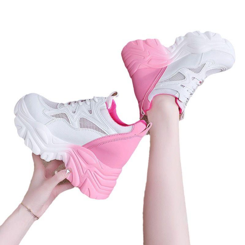 Hidden Heel White Shoes Women's Color Matching Summer Thin Breathable Casual Sneaker New High Heel