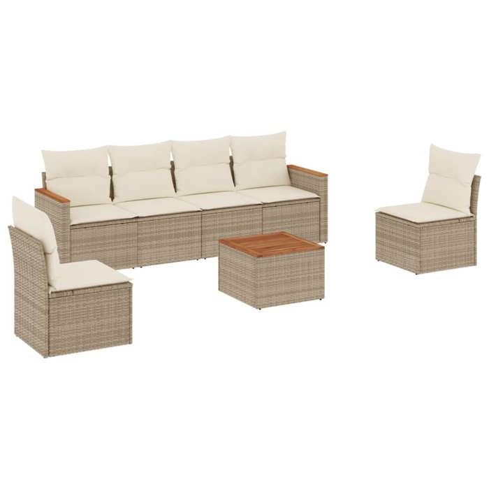 VidaXL Salon de Jardin avec Coussins 7 pcs, Canapés de Terrasse, Ensemble de Meubles de Patio, Mobilier d'Extérieur, Beige 3258271