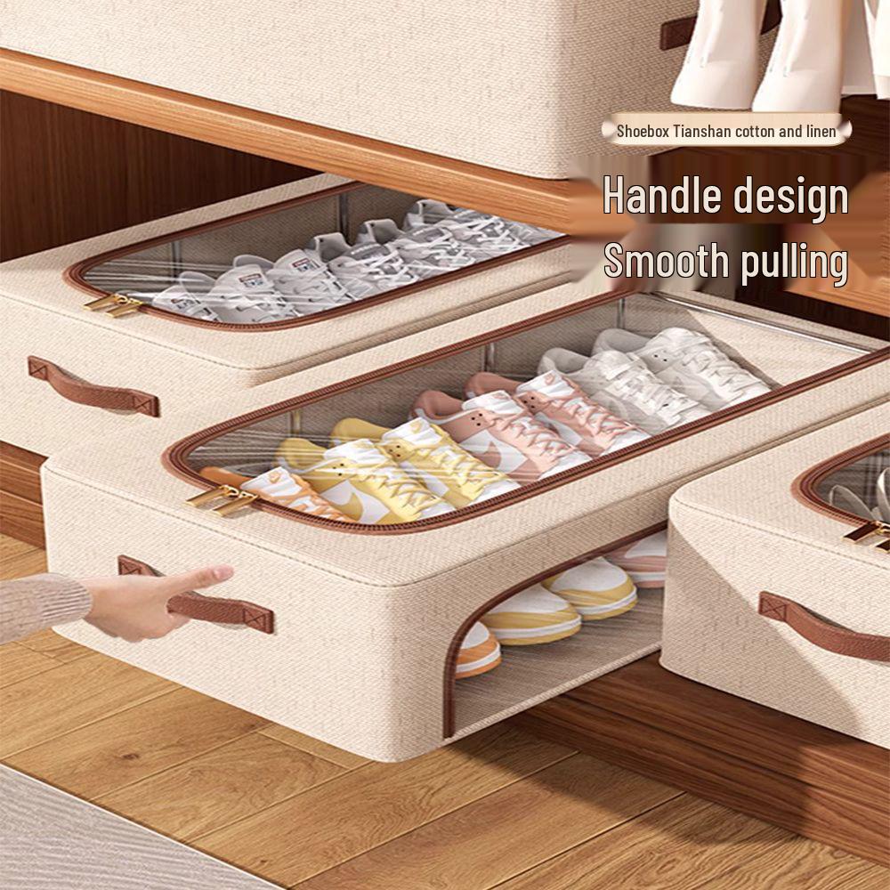 Space-Saving Tianshan Shoe Storage: Transparent Cotton-Linen Shoe Box and Dustproof Under-Bed Organizer