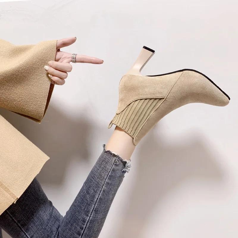 Pointed Sleeve Short Boots for Women's 2025 Autumn and Winter New Korean Fashion Naked Botas Womens Fashion Ankle Boots Female