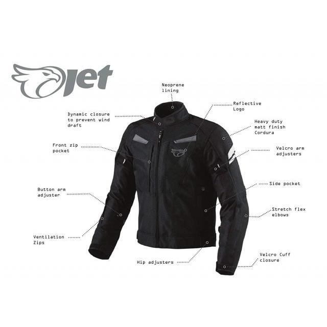 Jet Motorcycle Moto Jacket Men Waterproof Black Multifunctional Pocket System Removable Lining All Seasons (Black)
