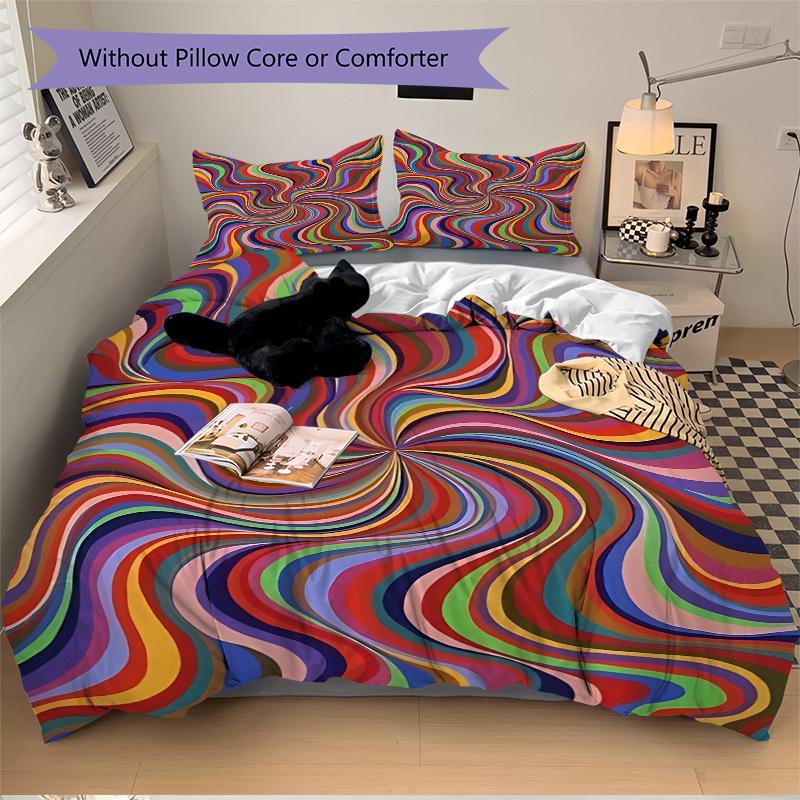 3pcs Psychedelic Waves Bedding Set, Includes 1 Comforter + 2 Pillowcases, Without Pillow Inserts, Soft Comfortable, Lightweight Breathable,