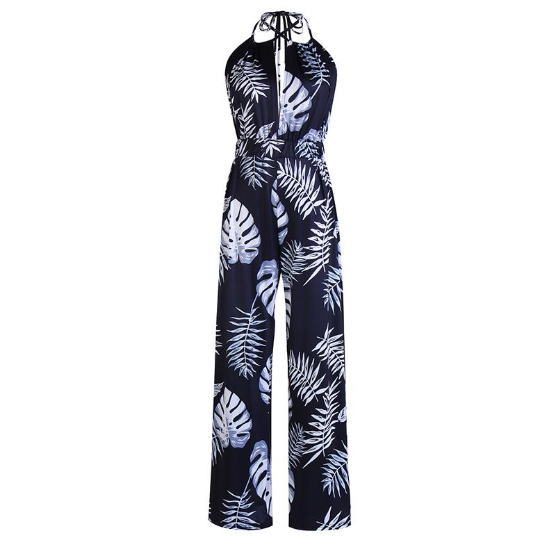 Frauen Sommer Backless Sexy Coconut Tree Print Neunte Hosen Halter Elastische Strampler Overall