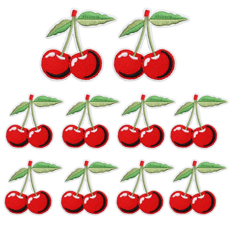 10pcs /Set Fruit Cherry Embroidered Patches Diy Hats Jackets Sew Patch Badges Iron On Patches For Clothing Accessories Applique