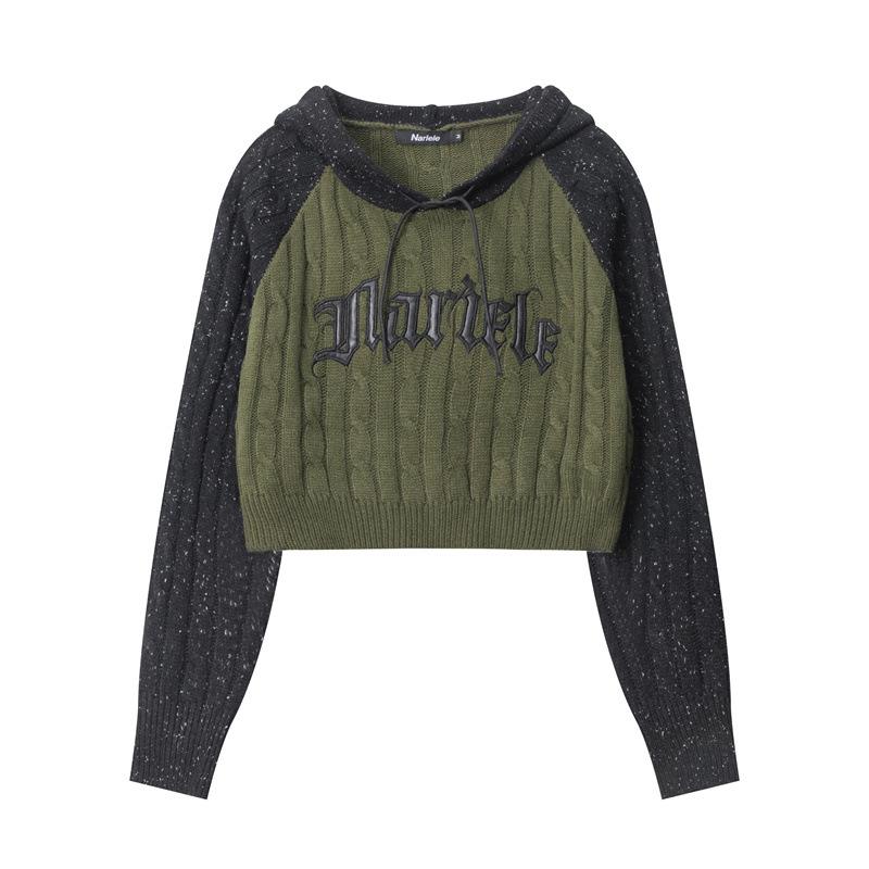 

Женский худи с цветными блоками, осенний пуловер, мешковатый свитер кроп с рукавами реглан L зелёный