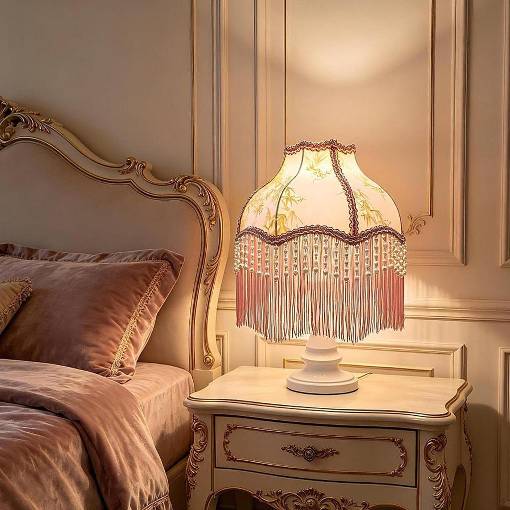Bell Shape Scallop Lamp Shade Lampshade Handmade with Tassels Beads for Office Table Hotel Home