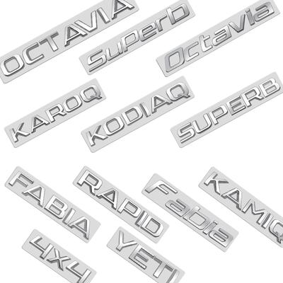Htyng6 Metal Emblem Chrome Silver Car Sticker Badge Decal Body Trunk Decor for Karoq Kodiaq Rapid Yeti Octavia Superb Fabia Kamiq 4x4