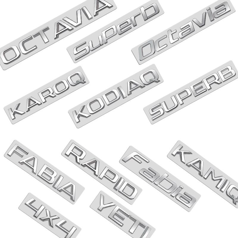 Metal Emblem Chrome Silver Car Sticker Badge Decal Body Trunk Decor for Karoq Kodiaq Rapid Yeti Octavia Superb Fabia Kamiq 4x4