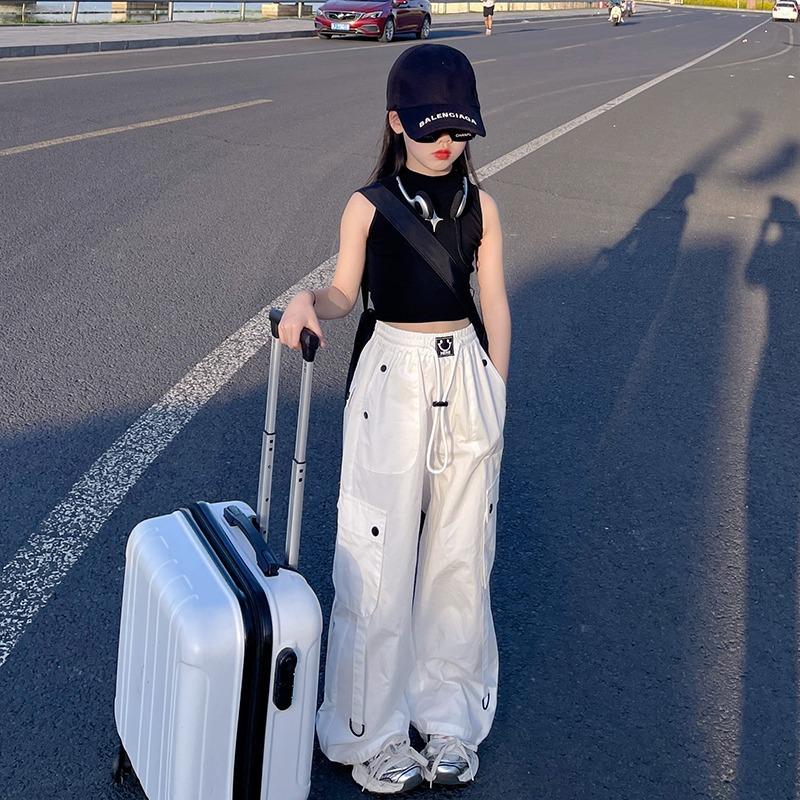 Stylische Mädchen-Cargohose mit lockerer Passform für Kinder Sommer Hip-Hop Streetdance Hose Schlaghosen für Kinder