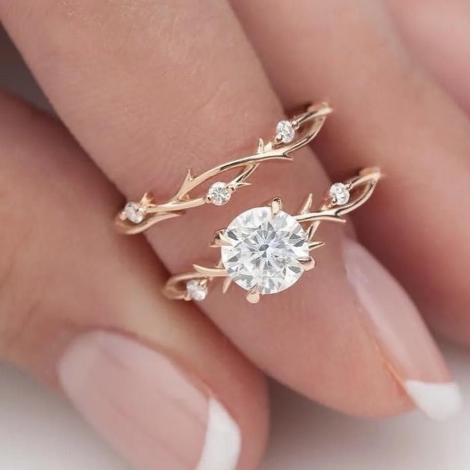 

2024 new niche branched zircon ring women s rose simulation zircon wedding accessories 11 рожевий колір золота