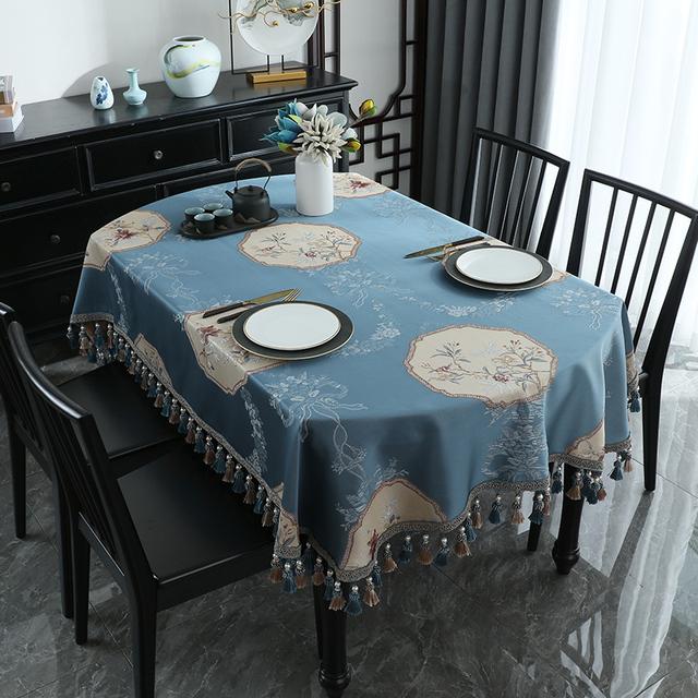 Chinese Tassels Oval Tablecloth For Dining Table Party Luxury Kitchen Coffee Table Cover Fabric 3d Jacquard Home Decoration