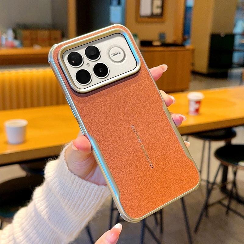 Plain Leather Magnetic Silver Bezel Lens To Heighten Case For Poco F8 Ultra F7 Pro Poco F7 Ultra F7 Pro Slim Protection Cover