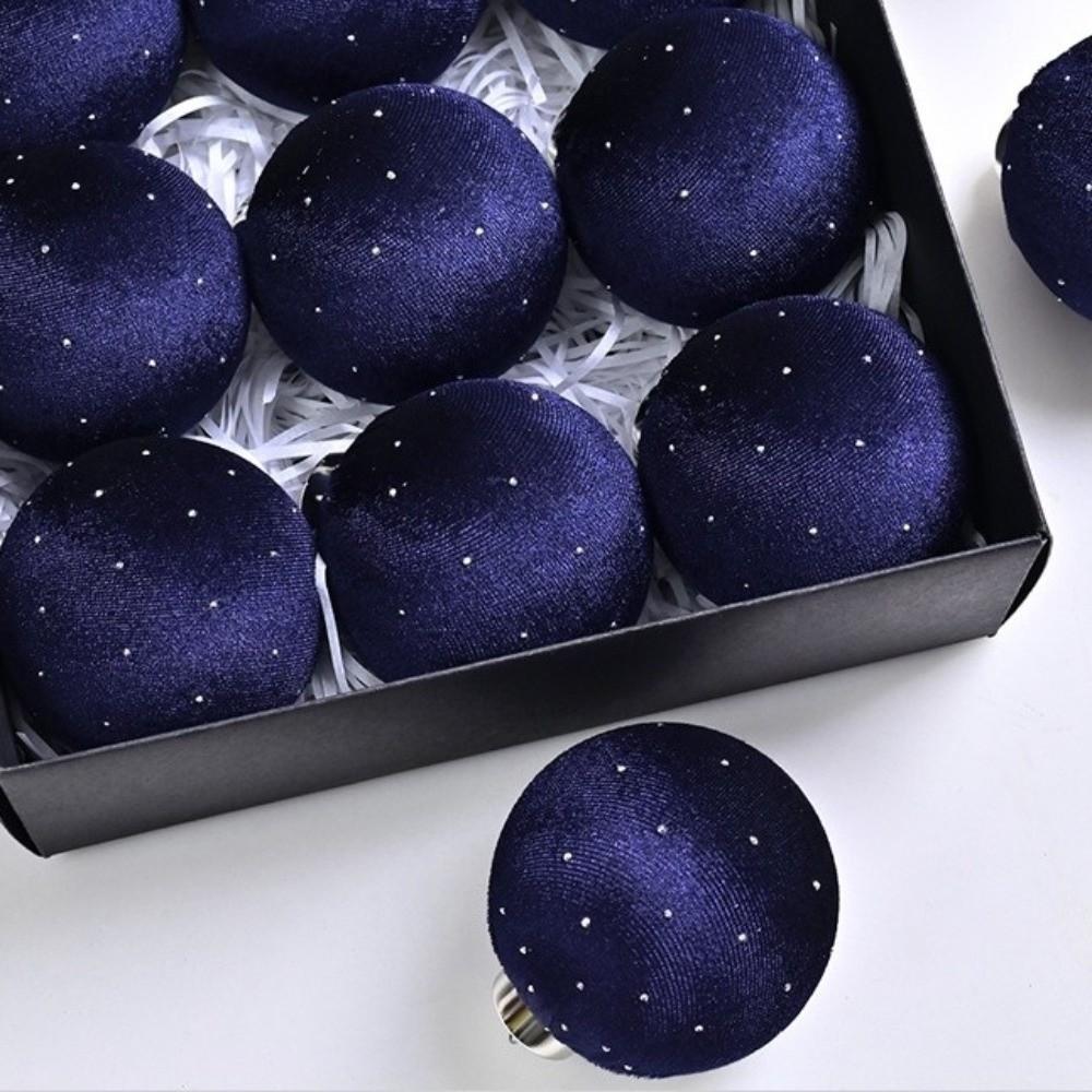 9pcs/set 8cm Christmas Ball Ornaments Flocking Glitter Velvet Christmas Balls Plastic Shatterproof Christmas Spheres