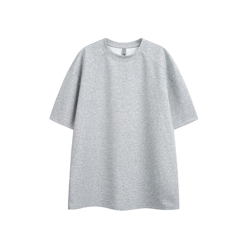 Summer slack silhouette short-sleeved T-shirt men's loose round neck solid color simple casual 2026 trendy loose top
