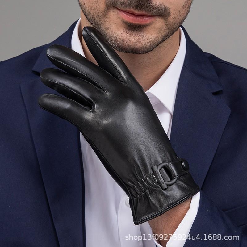 Mens Genuine Leather Sheepskin Gloves With Fleece Lining Warm Touchscreen Winter Driving Riding Windproof Business