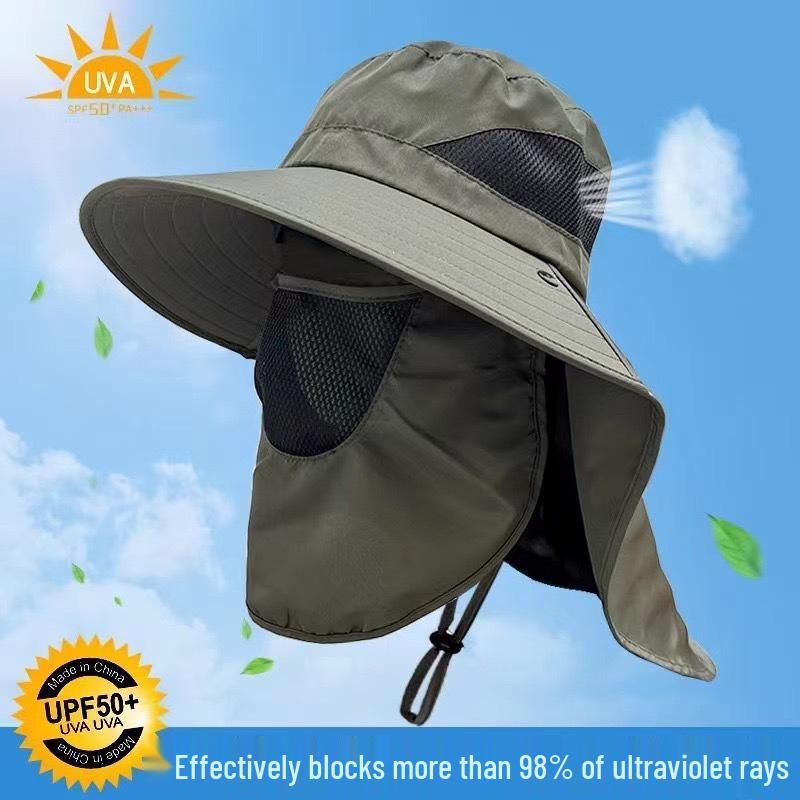 Men's UV Protection Wide Brim Fishing Hat with Face Cover - Summer Outdoor Sun Hat
