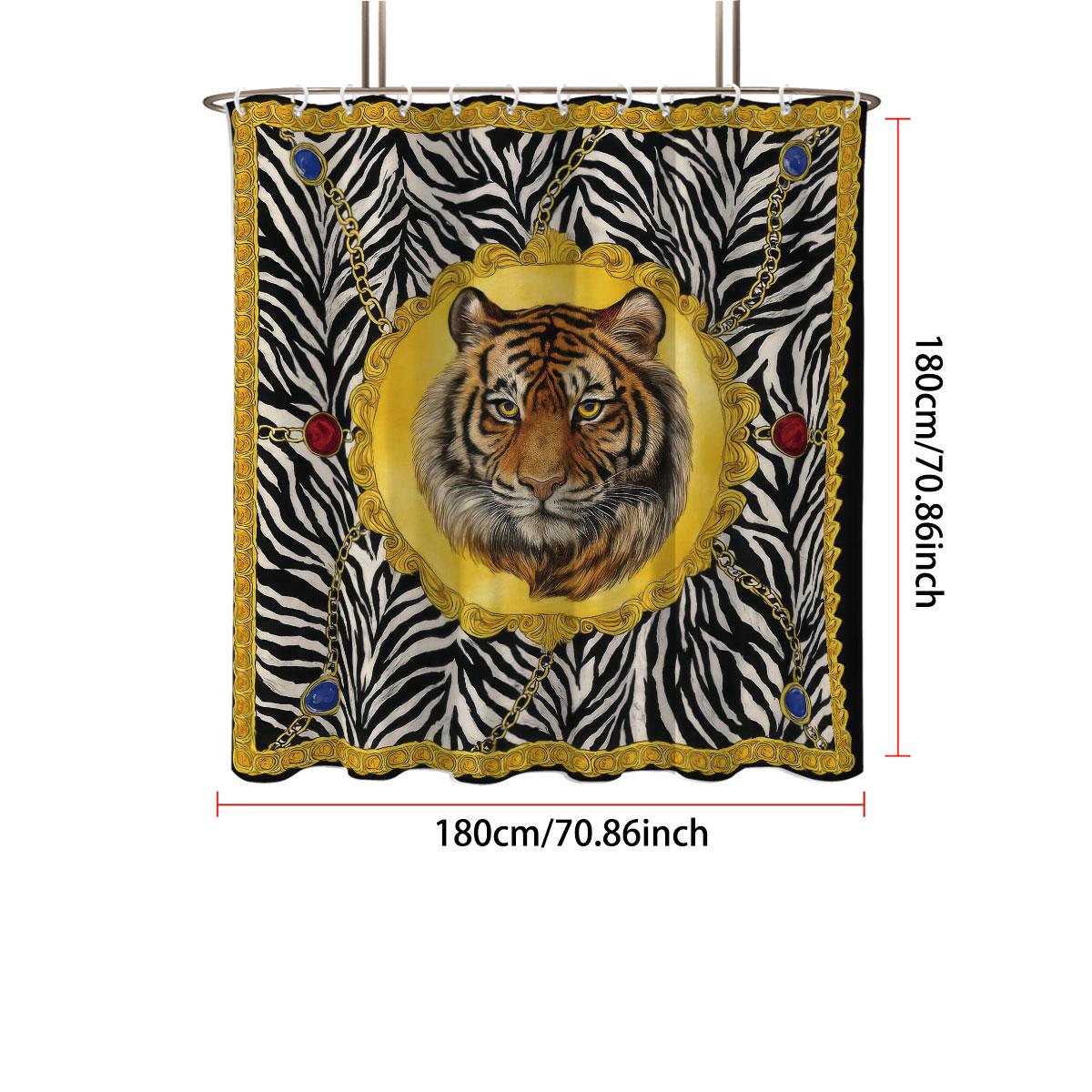 

1Pc Leopard Print Tiger Print Waterproof Shower Curtain Bathroom Partition Privacy Multiple Sizes With 12 Hooks Easy To Install 90x180cm