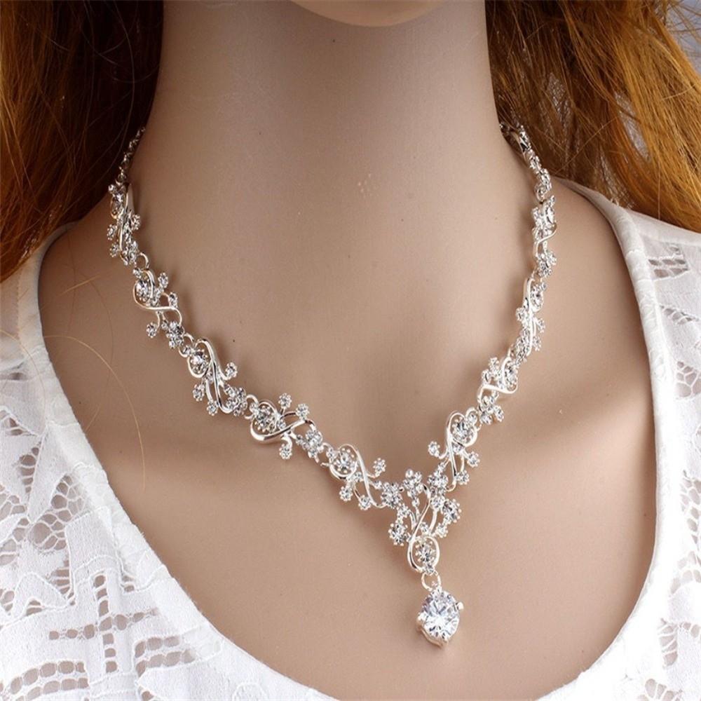 Shiny Exquisite Jewelry Sets Rhinestone Necklace Earring Set Bridal Jewelry Sets  Banquet