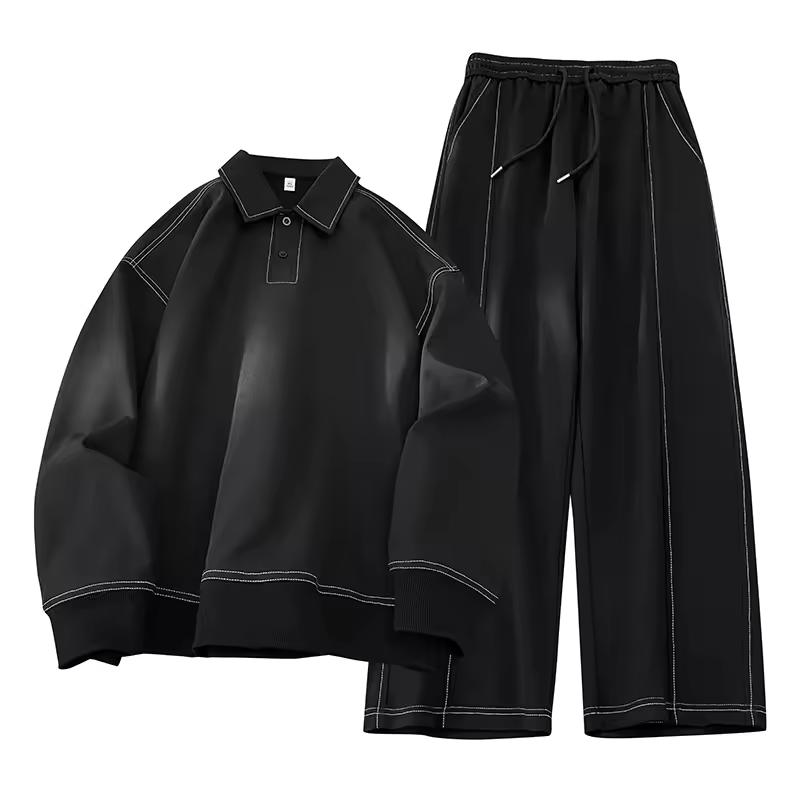 

Two-piece Set Men Spring Autumn Men s Casual Outdoor Set Square Neck Long Sleeve Loose T Shirt Elastic Waist Comfort Pants XS чорний