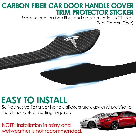 4PCS Door Handle Cover Compatible with Tesla Model 3 (-2025) Highland Model Y (-2026) Juniper Real Carbon Fiber 3D Sticker Wrap Covers Exterior Trim