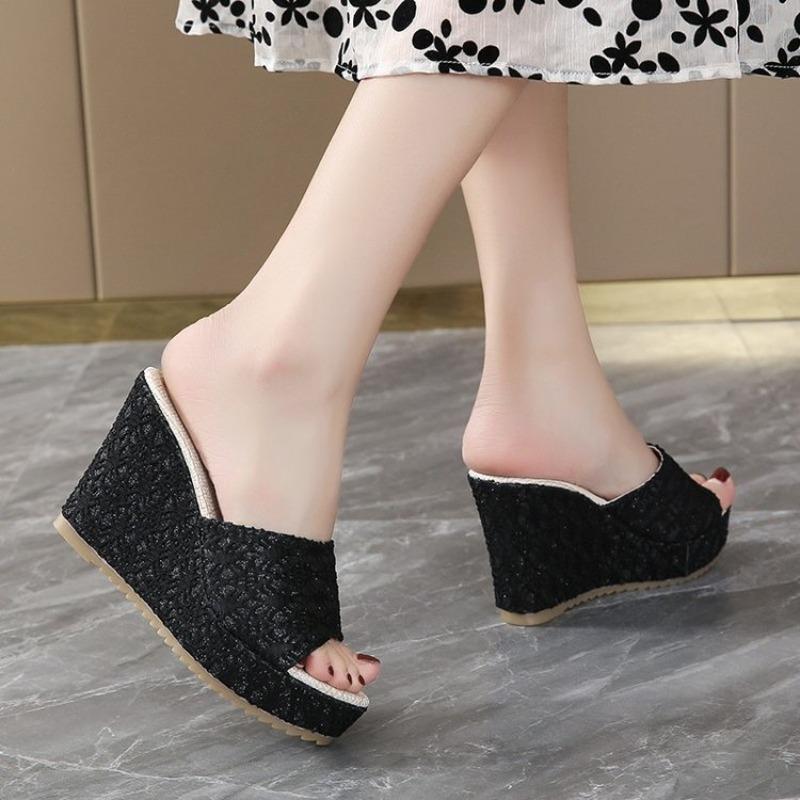2026 Slippers Women Heeled Sandals Ladies Shoes Heels Platform Slipper Designer Wedge Suede Large Size Summer