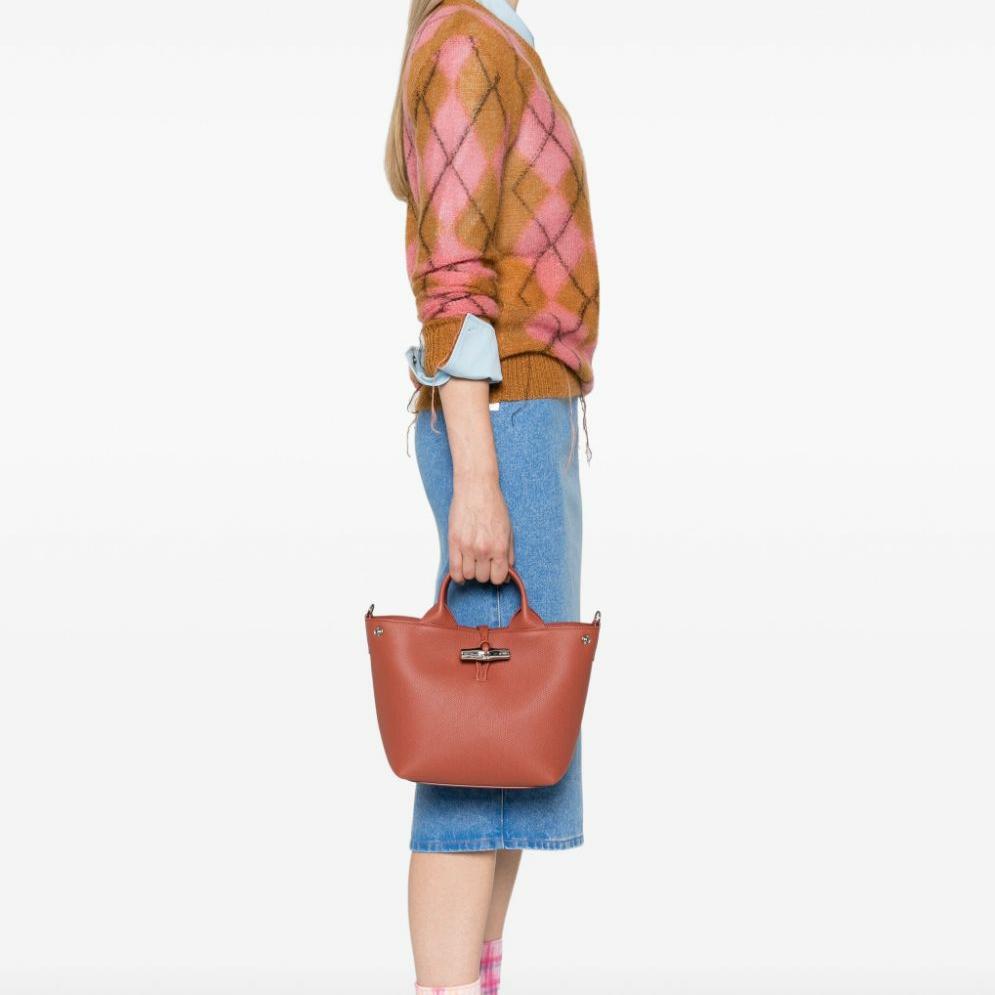 Longchamp Le Roseau Removable Adjustable Shoulder Strap Pebbled Soft Leather Shoulder Tote Bag Small Women handbags Brown 10273HFP404