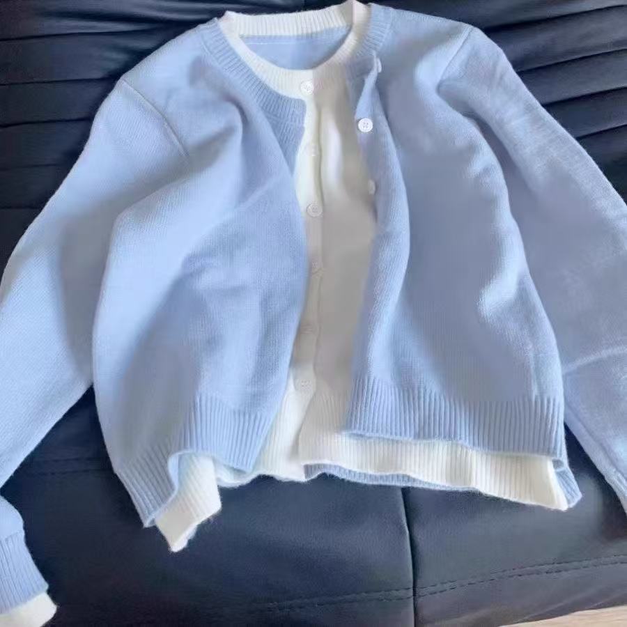 

Вязаный кардиган женский с круглым вырезом пальто топ свитер весна женская одежда трикотаж One Size синий