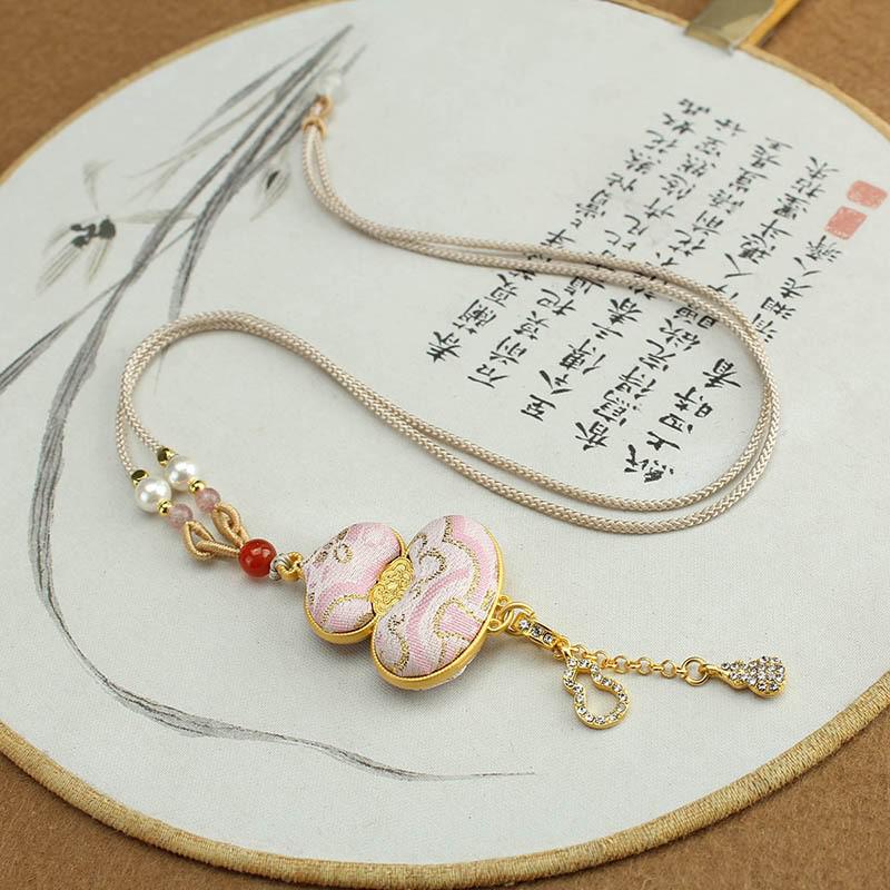 Song Dynasty Handmade Brocade Double-Sided Gourd Necklace for Women - Chinese Style Sweater Chain Accessories
