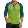 Men's Button-Down Contrast Raglan 3/4 Sleeve Top