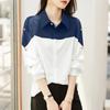 ZANZEA Women Casual Turn Down Collar Long Sleeve Patchwork Blouse