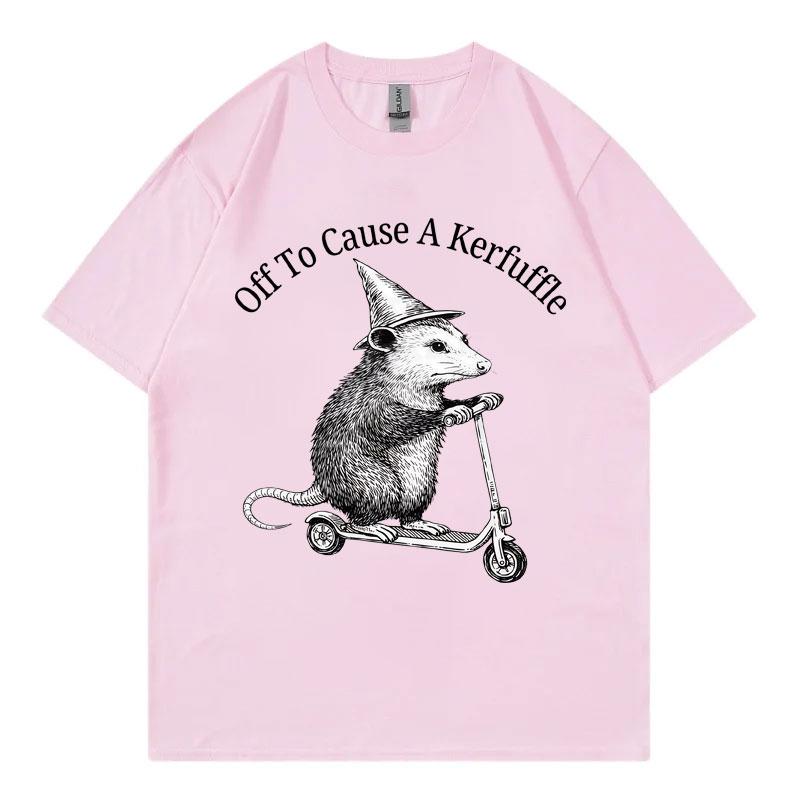Off To Cause A Kerfuffle Opossum Scooter Funny Tshirt High Street Fashion Trend T Shirt Unisex Unisex Casual Loose Summer Tshirts