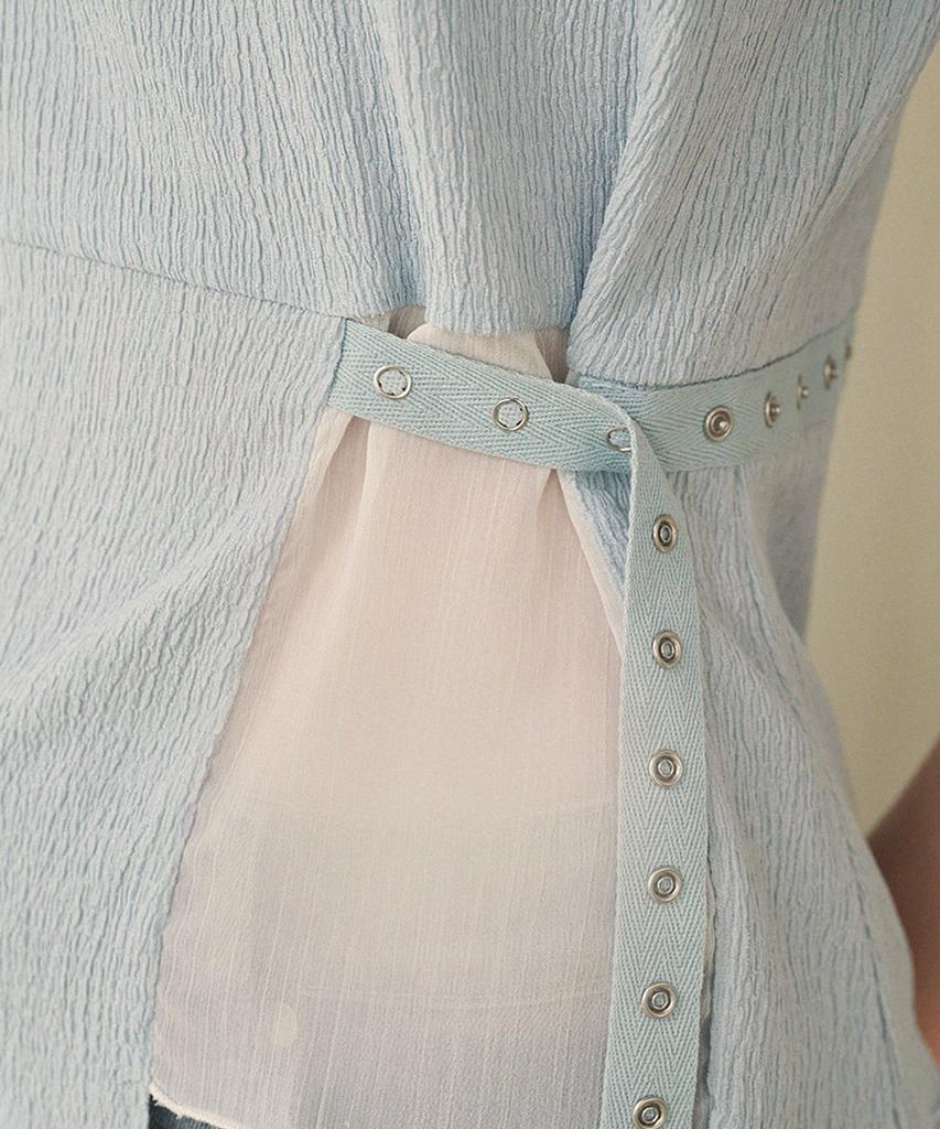 MICANE Ripple Wrinkle-Chiffon Mix Strap Point Tee