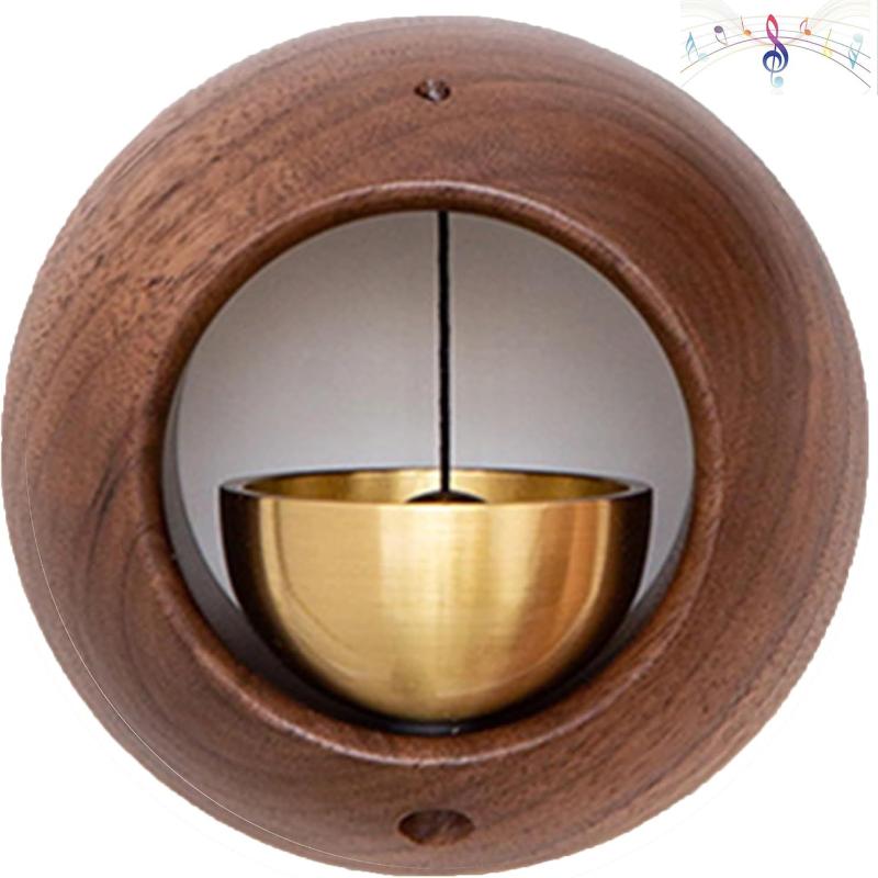 1Pcs Round Bell Black Walnut Wood Hanging Doorbell Wind Chimes Decor Wooden Magnetic Door Bell Entrance Opening Chime