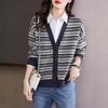 Retro Jacquard Sweater Jacket for Women's Autumn and Winter Loose V-neck Knitted Cardigan Top
