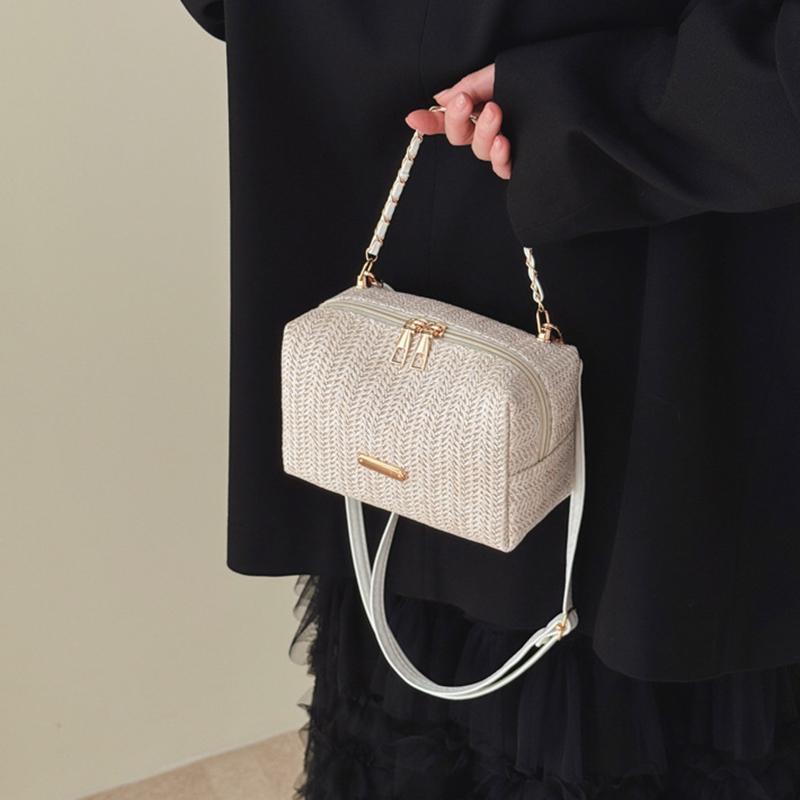 Yogodlns Fashionable Stylish Woven Straw Women's Bag New Trendy Chain Handbag Simple Woven Shoulder Crossbody Bag