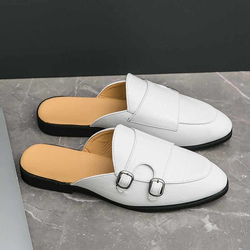 Fashion Summer Luxury Brand Mens Shoes Casual Half Drag Loafers Leather Slippers Breathable Slip On Lazy Driving Shoes for Men Moccasins