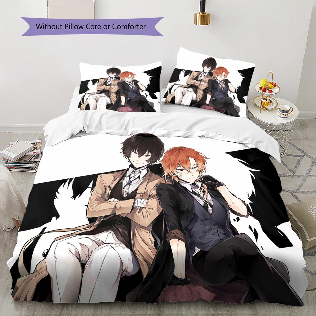 Samu Dazai Chuuya Nakahara Pattern Bedding,Quilt Set Quilt Cover Pillowcase Home Birthday Gift (1 * Duvet Cover + 2 * Pillowcase, Without Core)