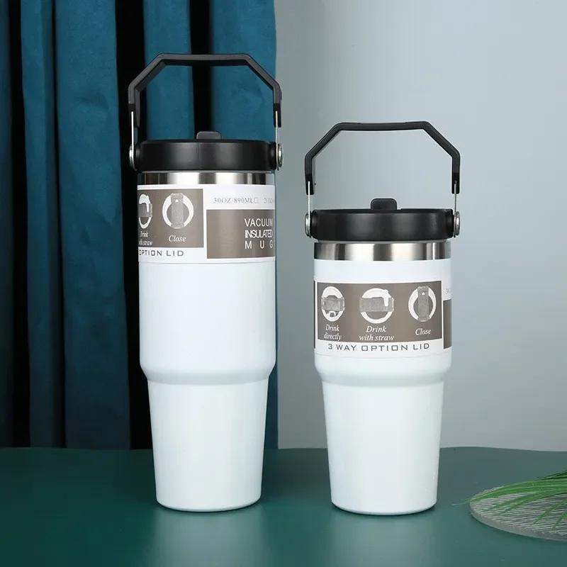 20oz/30oz Thermos-Wasserflasche mit Strohhalm Edelstahl Auto-Kaffeebecher Hält Kalt und Warm Thermobecher Tumbler Vakuumflaschen