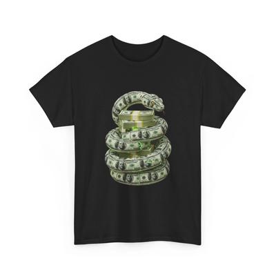 Money Snake T-Shirt | Coiled Dollar Bill Illustration, Wealth Graphic Shirt Cash