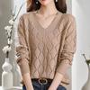 Women's Plus-Size Dopamine V-Neck Sweater Loose Collarbone-Showing High-Grade Hollow-Out Knit Top for Autumn & Summer
