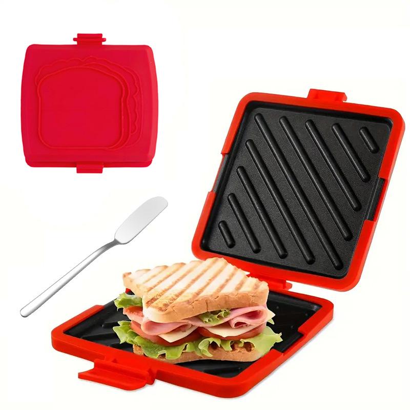 Microwave Toastie Sandwich Maker Food Grade Silicone with Butter Knife Dishwasher Safe Fast Cooking Kitchen Tools for Home