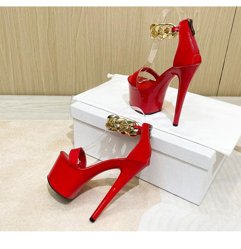 Fashion Super High Heel 20CM Round Heels Pole Dance Shoes Summer Modern Sexy Stripper Nightclub Ankle Strap Sandals For Women