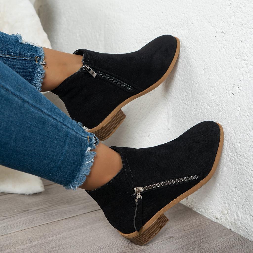 Independent station 2025 autumn new retro short bare boots women's thick heel large size side zipper short boots Martin boots